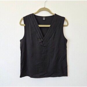 Black Satin Pleated Camisole Classy Office Formal Teacher Work Loose Fit XS